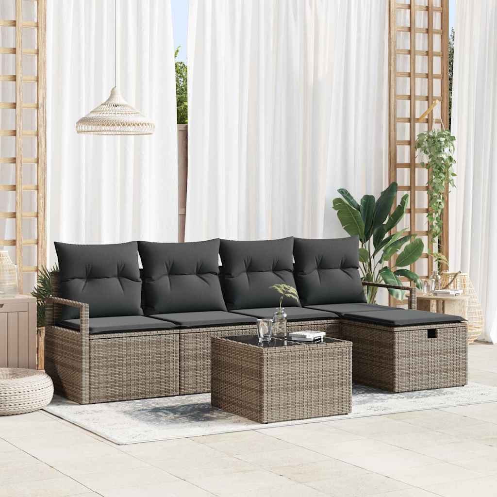 Garten-Sofa-Set mit Kissen mit Speicher 6 pcs Grau Poly Rattan