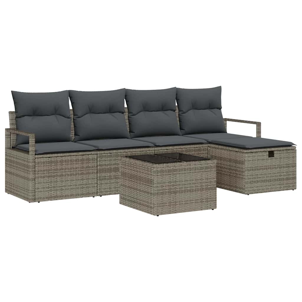 Garten-Sofa-Set mit Kissen mit Speicher 6 pcs Grau Poly Rattan