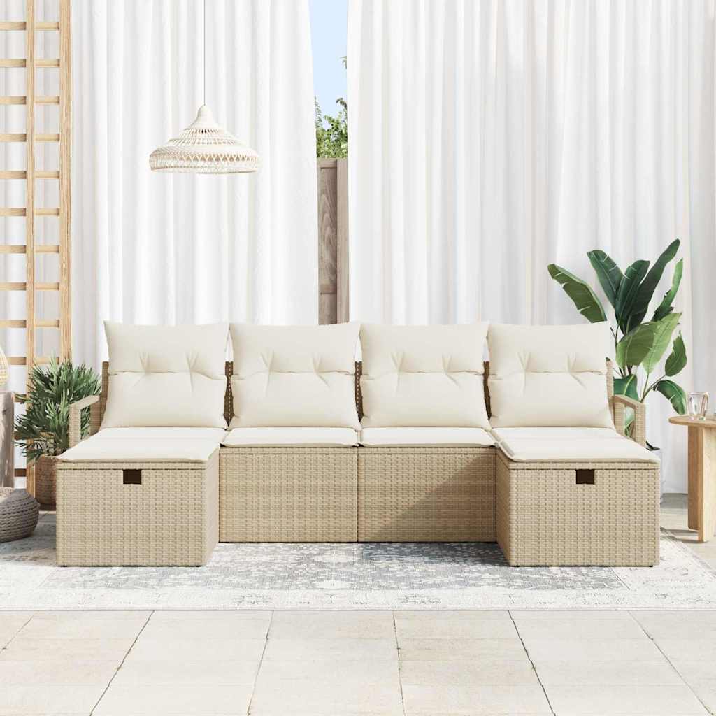 Sofa Set mit Kissen 5 pcs Poly-Rattan