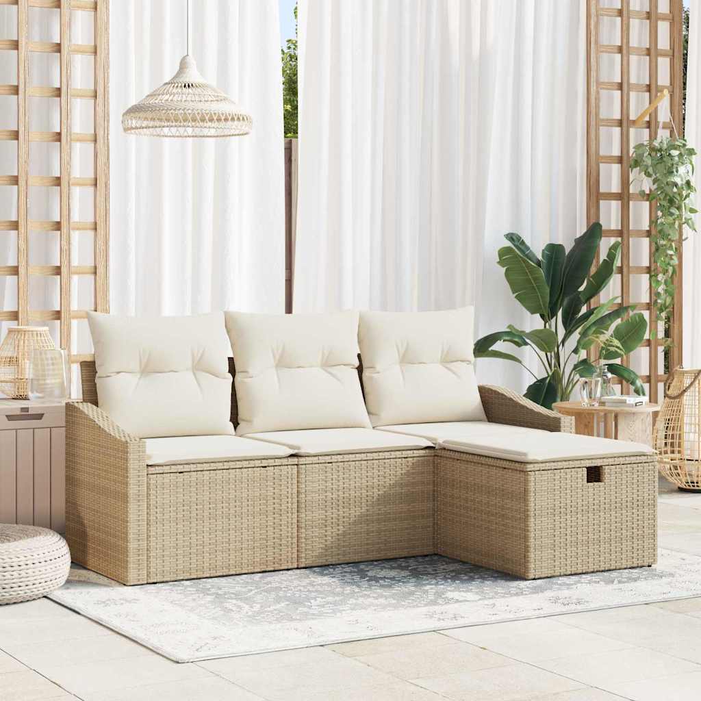 Sofa Set mit Kissen 4 pcs Poly-Rattan