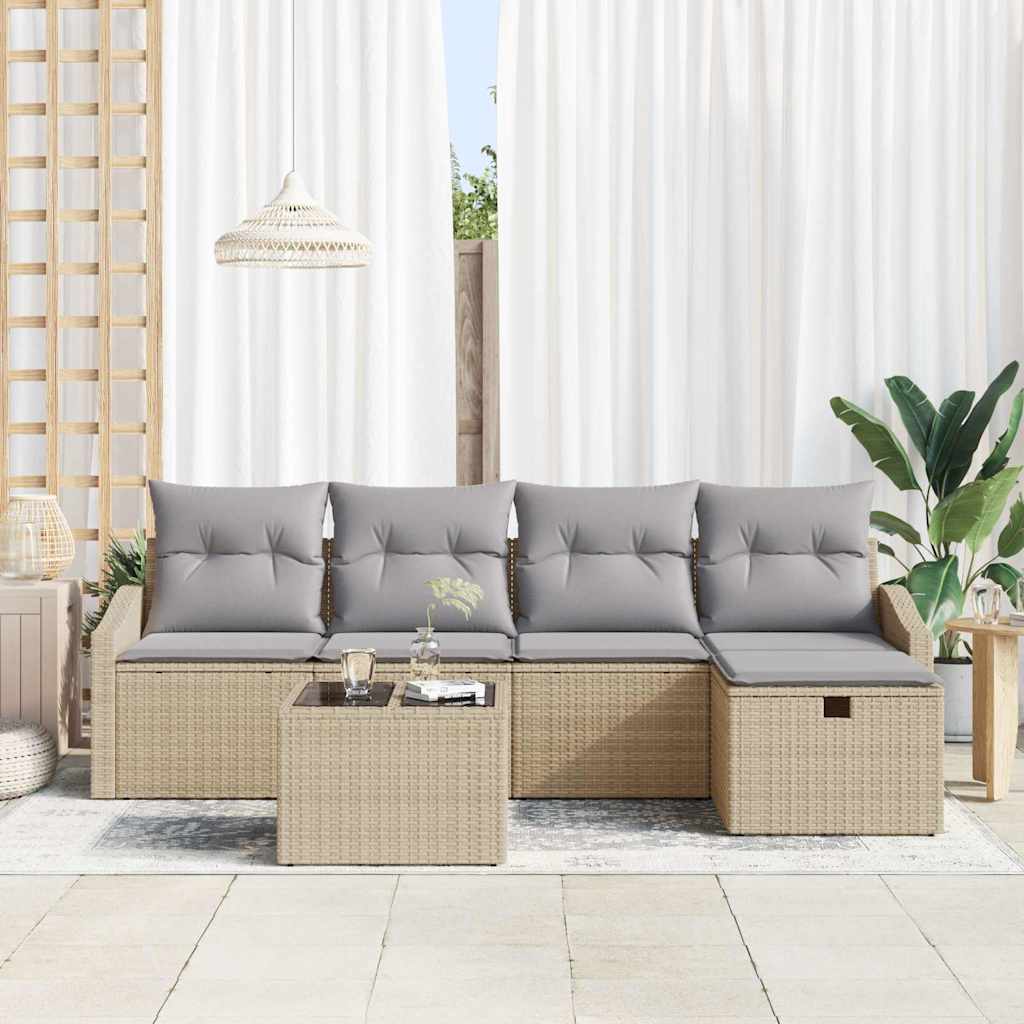 Sofa Set mit Kissen 5 pcs Poly-Rattan