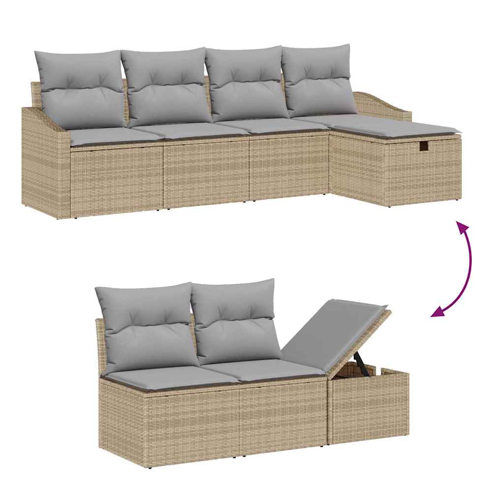 Sofa Set mit Kissen 5 pcs Poly-Rattan