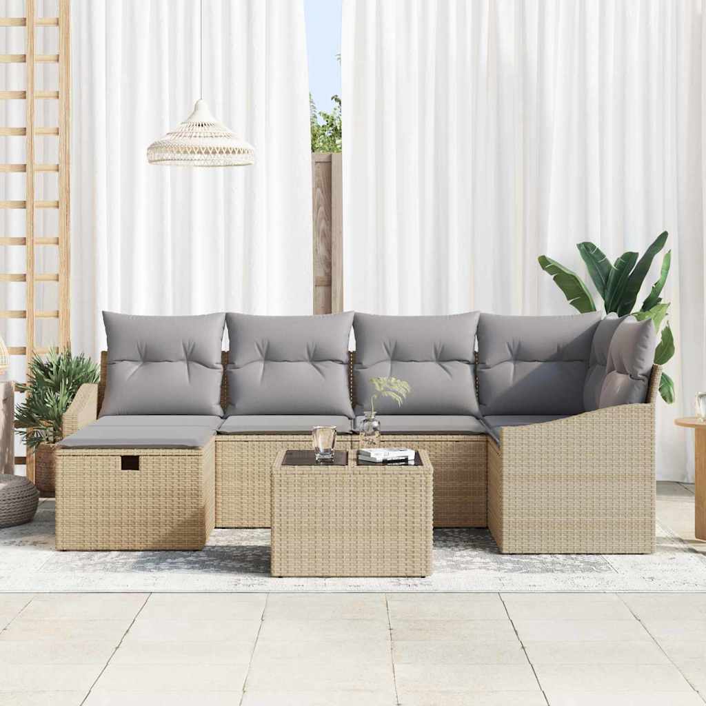 Sofa Set mit Kissen 7 pcs Poly-Rattan
