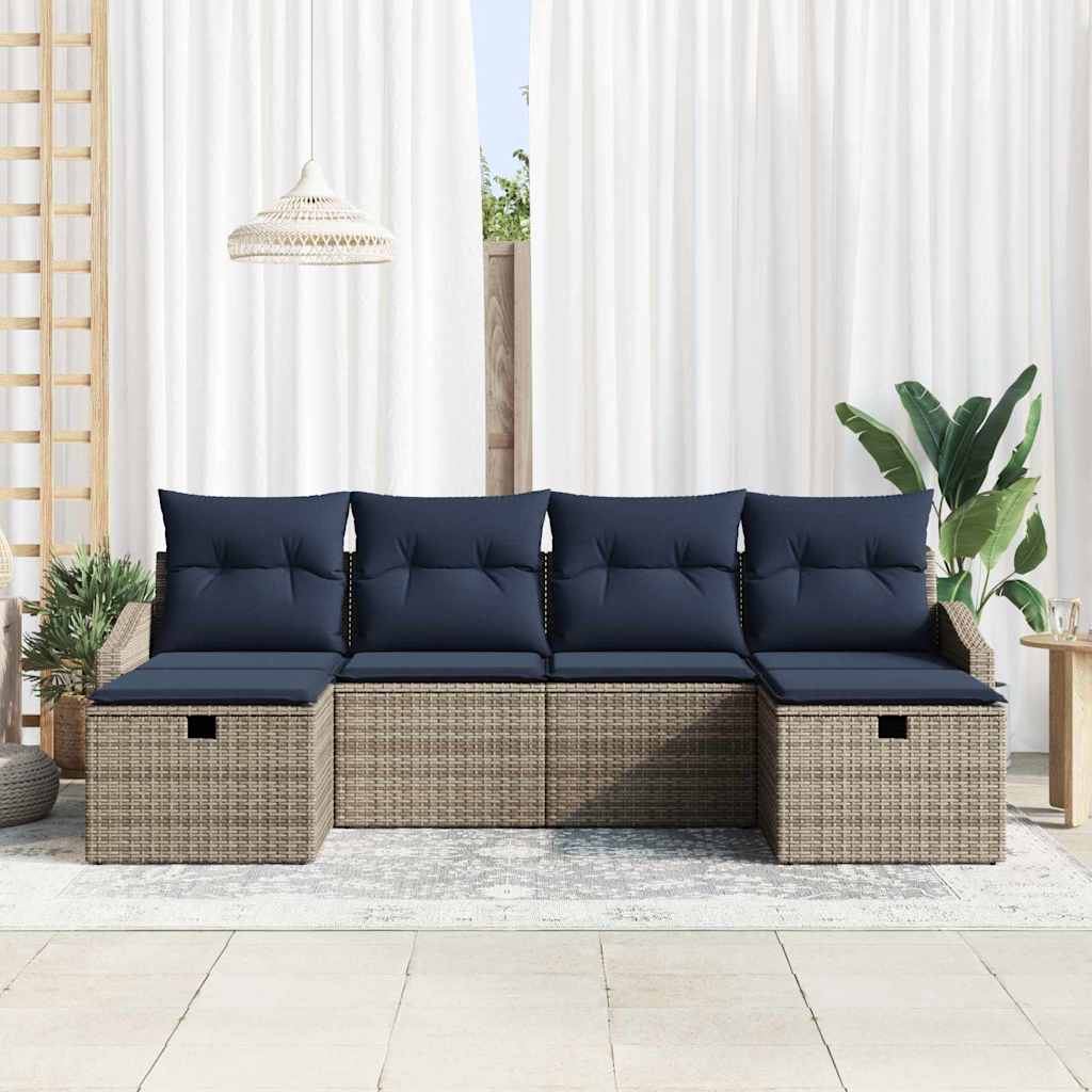 Sofa Set mit Kissen 5 pcs Poly-Rattan