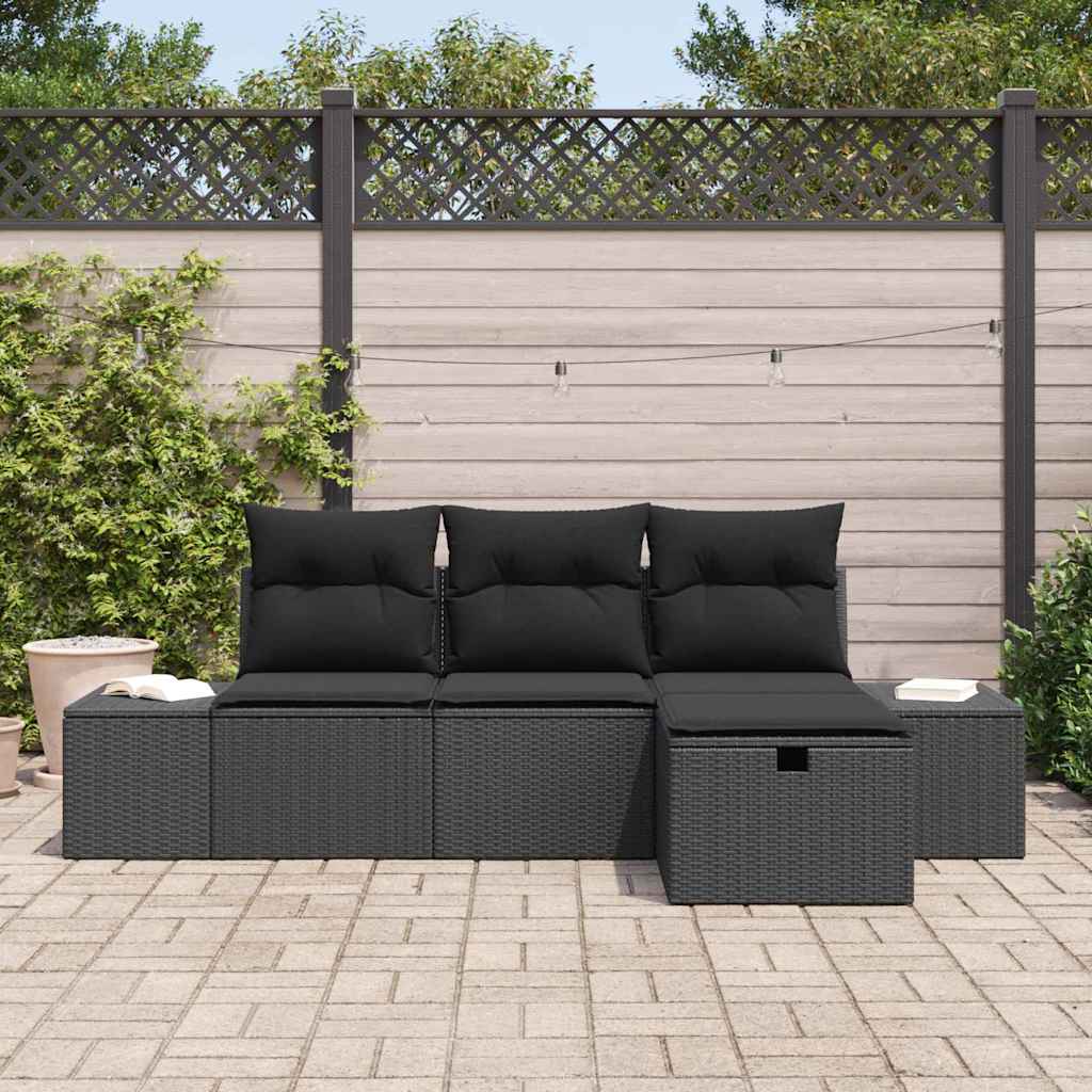 Sofa Set mit Kissen 4 pcs Poly-Rattan