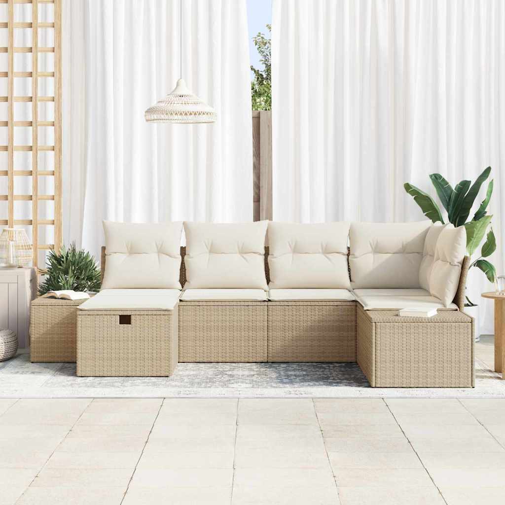 Sofa Set mit Kissen 6 pcs Poly-Rattan