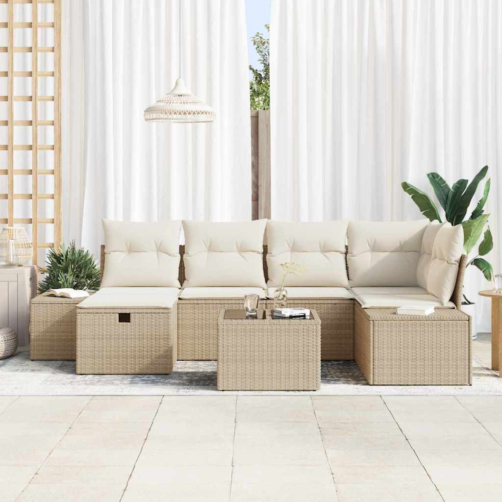 Sofa Set mit Kissen 7 pcs Poly-Rattan