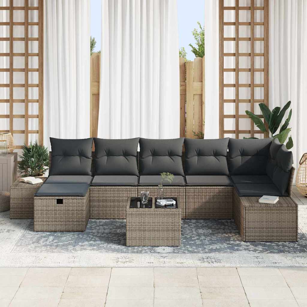 Sofa Set mit Kissen 7 pcs Poly-Rattan