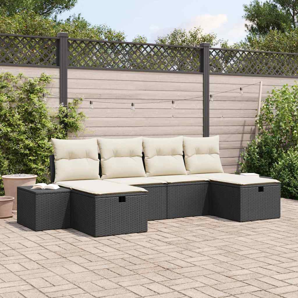 Gartensofa-set mit Kissen mit Speicher 6 pcs Poly-Rattan