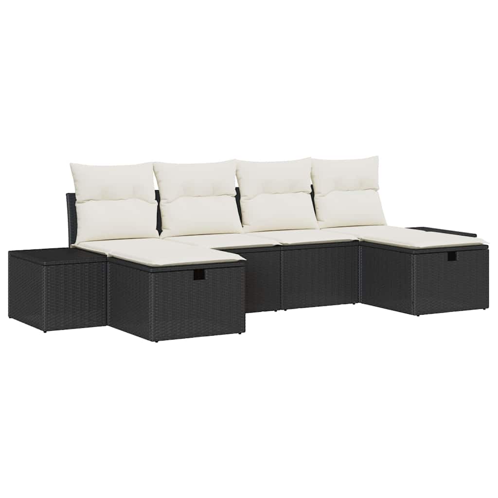 Gartensofa-set mit Kissen mit Speicher 6 pcs Poly-Rattan