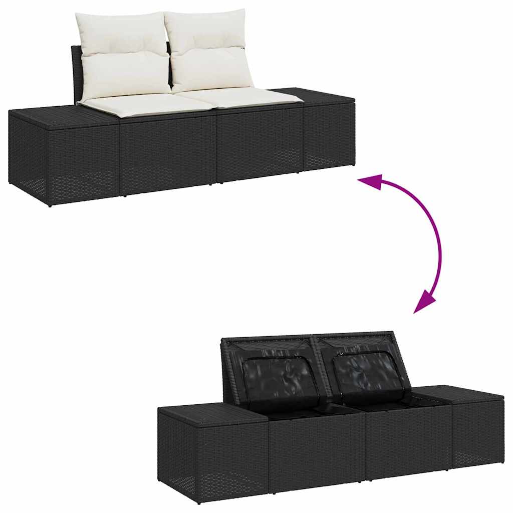 Garten-Sofa-Set mit Kissen 9 pcs Schwarz Poly Rattan