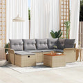 Gartensofa-set mit Kissen mit Speicher 7 pcs Beige Poly Rattan