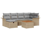 Gartensofa-set mit Kissen mit Speicher 7 pcs Beige Poly Rattan