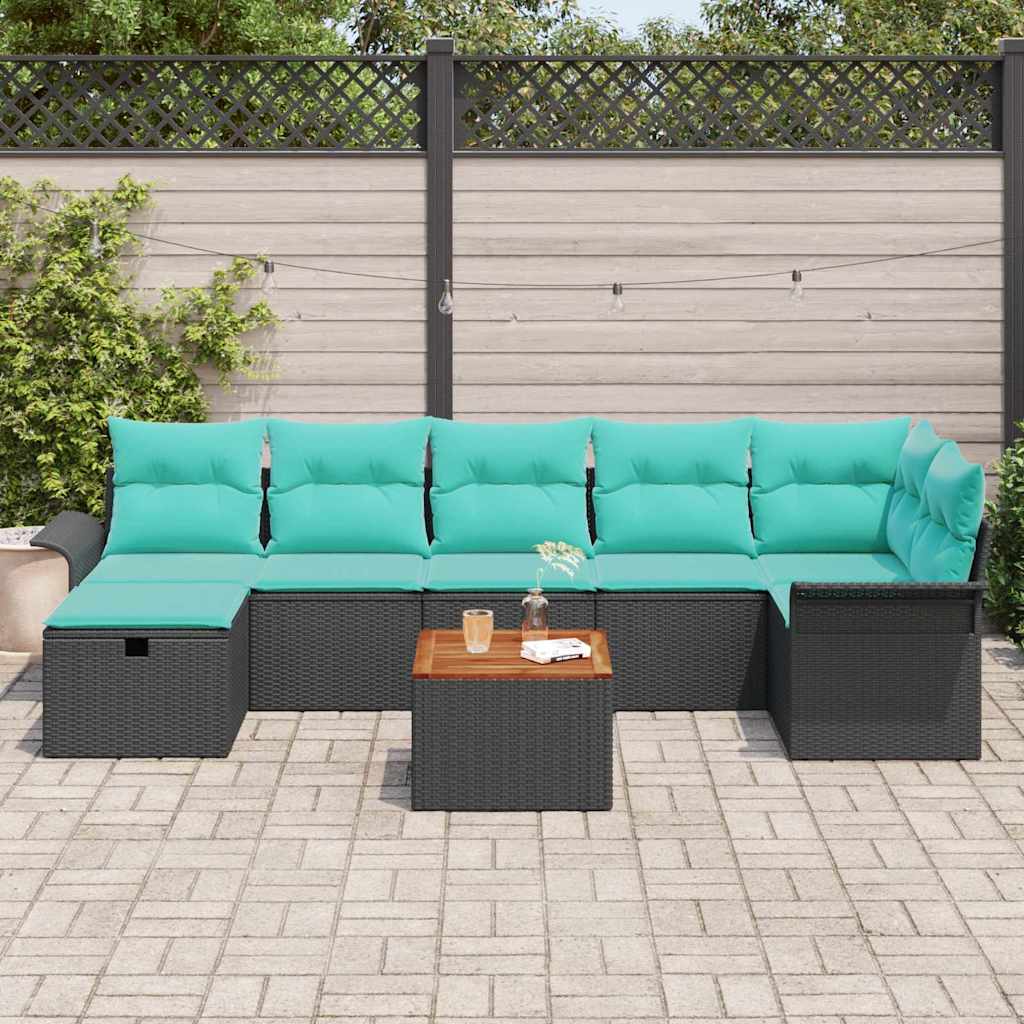 Gartensofa-set mit Kissen 8 pcs Schwarz Poly Rattan