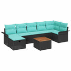 Gartensofa-set mit Kissen 8 pcs Schwarz Poly Rattan