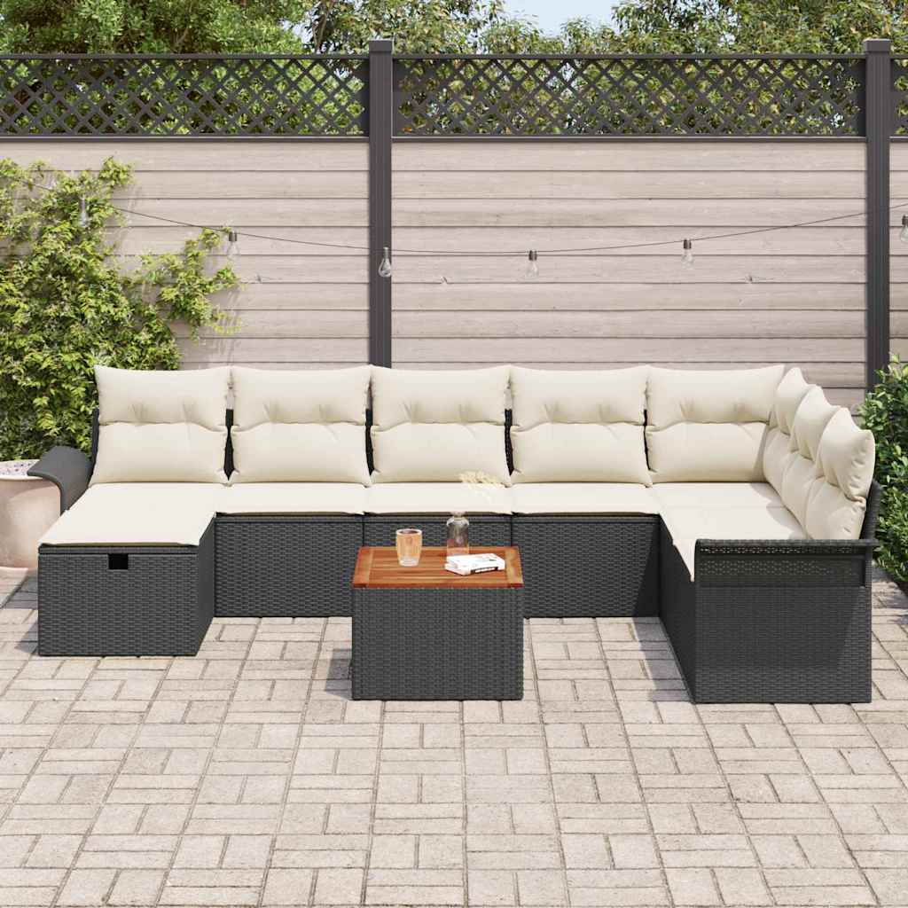 Gartensofa-set mit Kissen 9 pcs Schwarz Poly Rattan