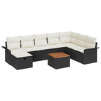 Gartensofa-set mit Kissen 9 pcs Schwarz Poly Rattan