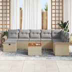 Gartensofa-set mit Kissen mit Speicher 9 pcs Beige Poly Rattan