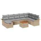 Gartensofa-set mit Kissen mit Speicher 9 pcs Beige Poly Rattan