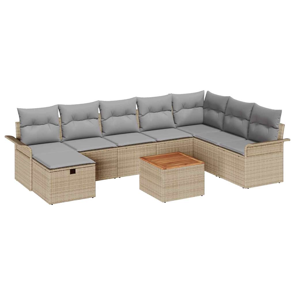 Gartensofa-set mit Kissen mit Speicher 9 pcs Beige Poly Rattan