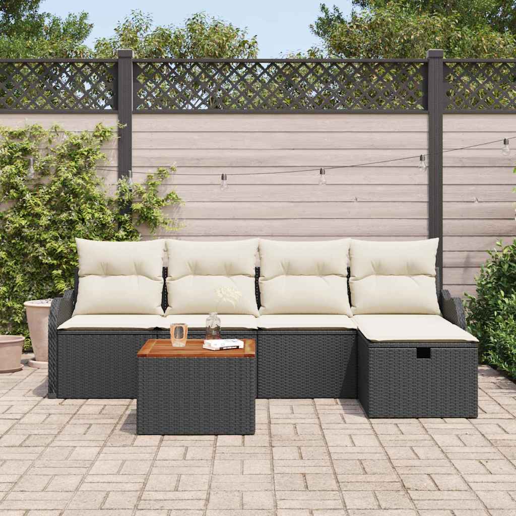 Gartensofa-set mit Kissen 6 pcs Schwarz Poly Rattan
