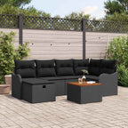 Gartensofa-set mit Kissen 7 pcs Schwarz Poly Rattan