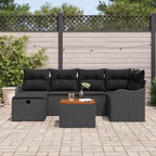 Gartensofa-set mit Kissen 7 pcs Schwarz Poly Rattan