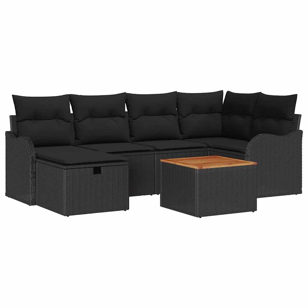 Gartensofa-set mit Kissen 7 pcs Schwarz Poly Rattan