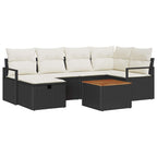 Garten-Sofa-Set mit Kissen 7 pcs Schwarz Poly Rattan