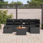 Garten-Sofa-Set mit Kissen 7 pcs Schwarz Poly Rattan