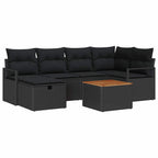 Garten-Sofa-Set mit Kissen 7 pcs Schwarz Poly Rattan