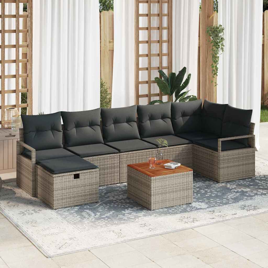 Gartensofa-set mit Kissen mit Speicher 8 pcs Grau Poly Rattan