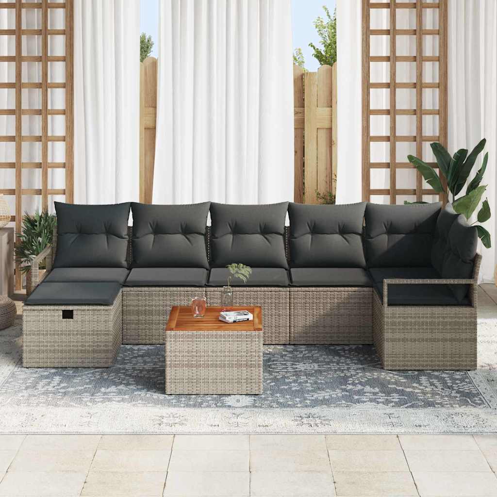Gartensofa-set mit Kissen mit Speicher 8 pcs Grau Poly Rattan