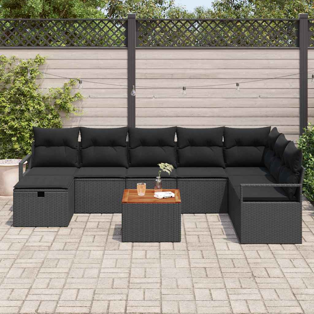 Gartensofa-set mit Kissen 9 pcs Schwarz Poly Rattan