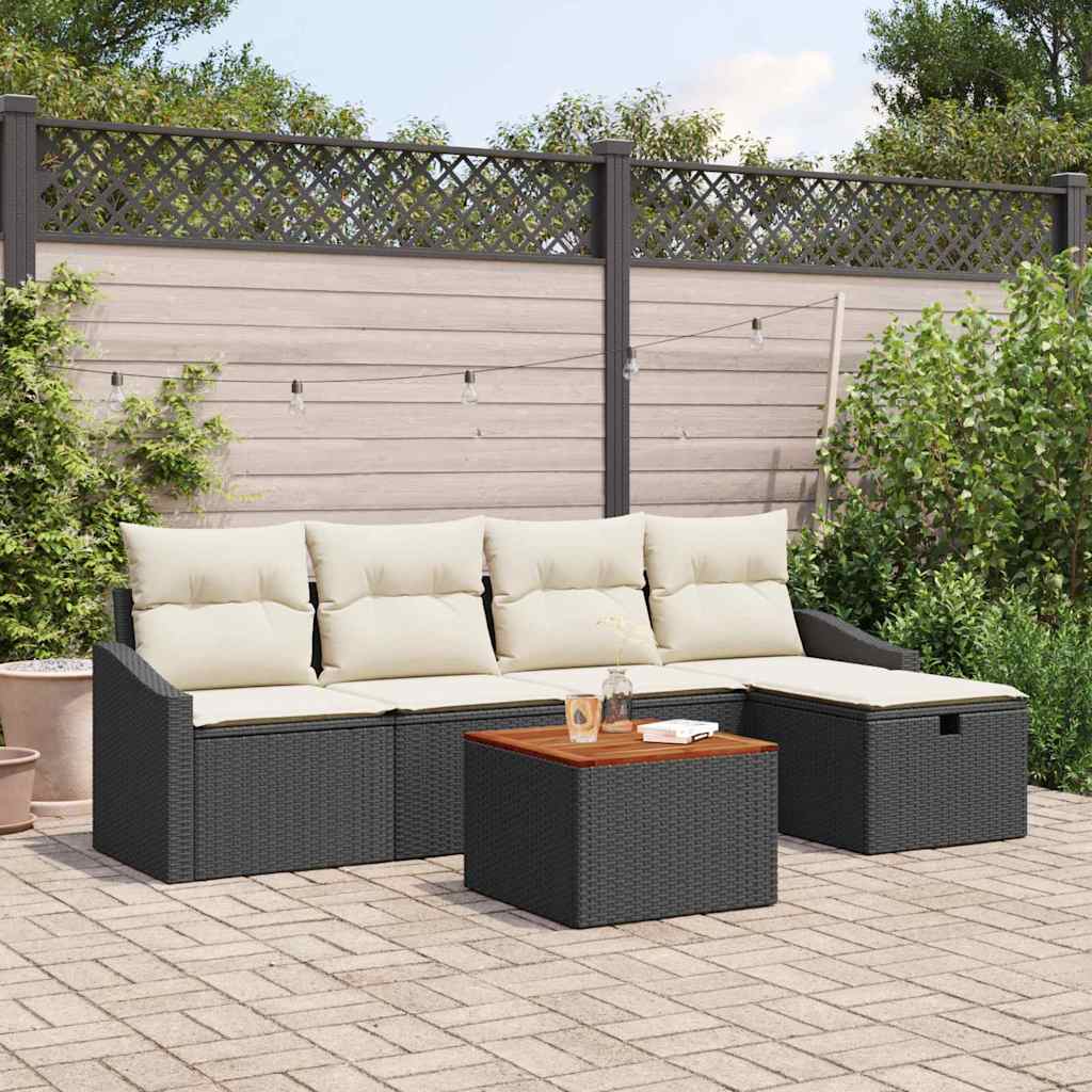 Gartensofa-set mit Kissen 6 pcs Schwarz Poly Rattan