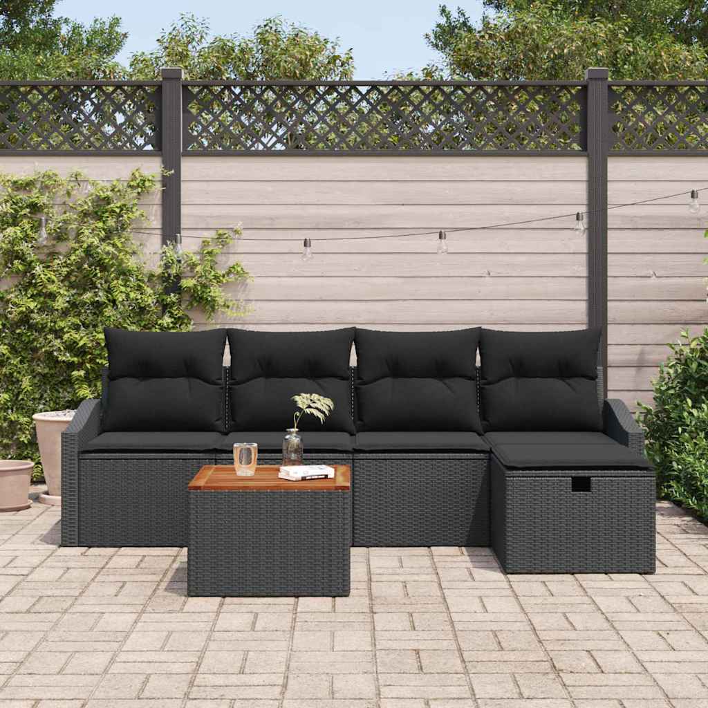 Gartensofa-set mit Kissen 6 pcs Schwarz Poly Rattan