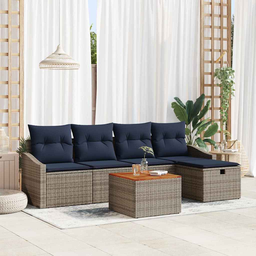 Gartensofa-set mit Kissen mit Speicher 6 pcs Grau Poly Rattan