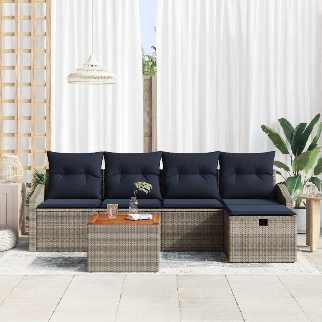Gartensofa-set mit Kissen mit Speicher 6 pcs Grau Poly Rattan