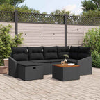 Gartensofa-set mit Kissen 7 pcs Schwarz Poly Rattan