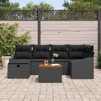 Gartensofa-set mit Kissen 7 pcs Schwarz Poly Rattan
