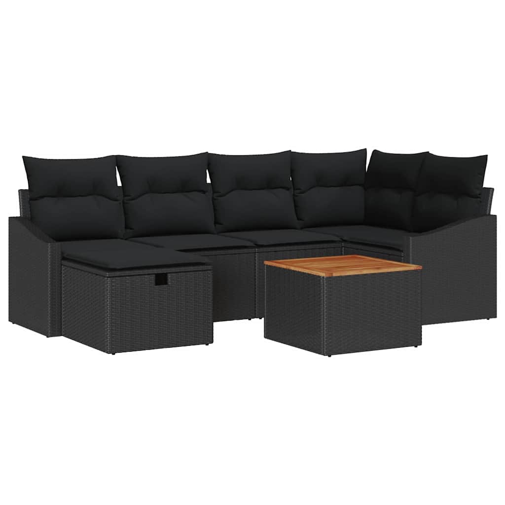 Gartensofa-set mit Kissen 7 pcs Schwarz Poly Rattan