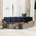 Gartensofa-set mit Kissen mit Speicher 7 pcs Grau Poly Rattan