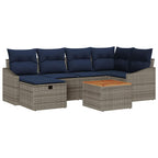 Gartensofa-set mit Kissen mit Speicher 7 pcs Grau Poly Rattan
