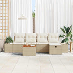 Gartensofa-set mit Kissen mit Speicher 6 pcs Beige Poly Rattan