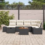 Gartensofa-set mit Kissen 7 pcs Schwarz Poly Rattan