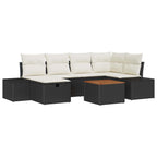Gartensofa-set mit Kissen 7 pcs Schwarz Poly Rattan