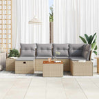 Gartensofa-set mit Kissen mit Speicher 7 pcs Beige Poly Rattan