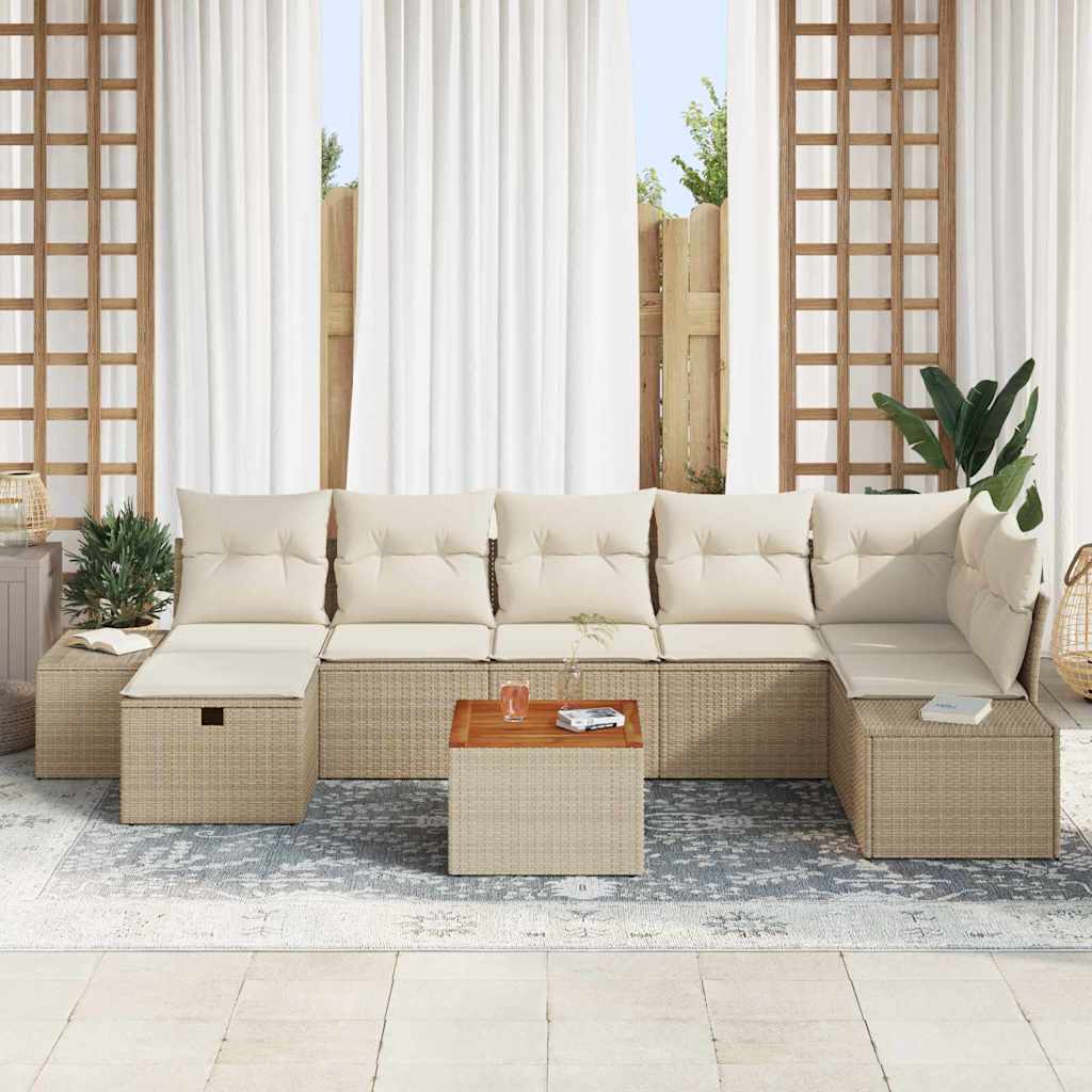 Gartensofa-set mit Kissen mit Speicher 8 pcs Beige Poly Rattan