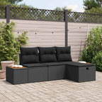 Gartensofa-set mit Kissen 4 pcs Schwarz Poly-Rattan
