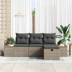 Gartensofa-set mit Kissen mit Speicher 4 pcs Grau Poly-Rattan